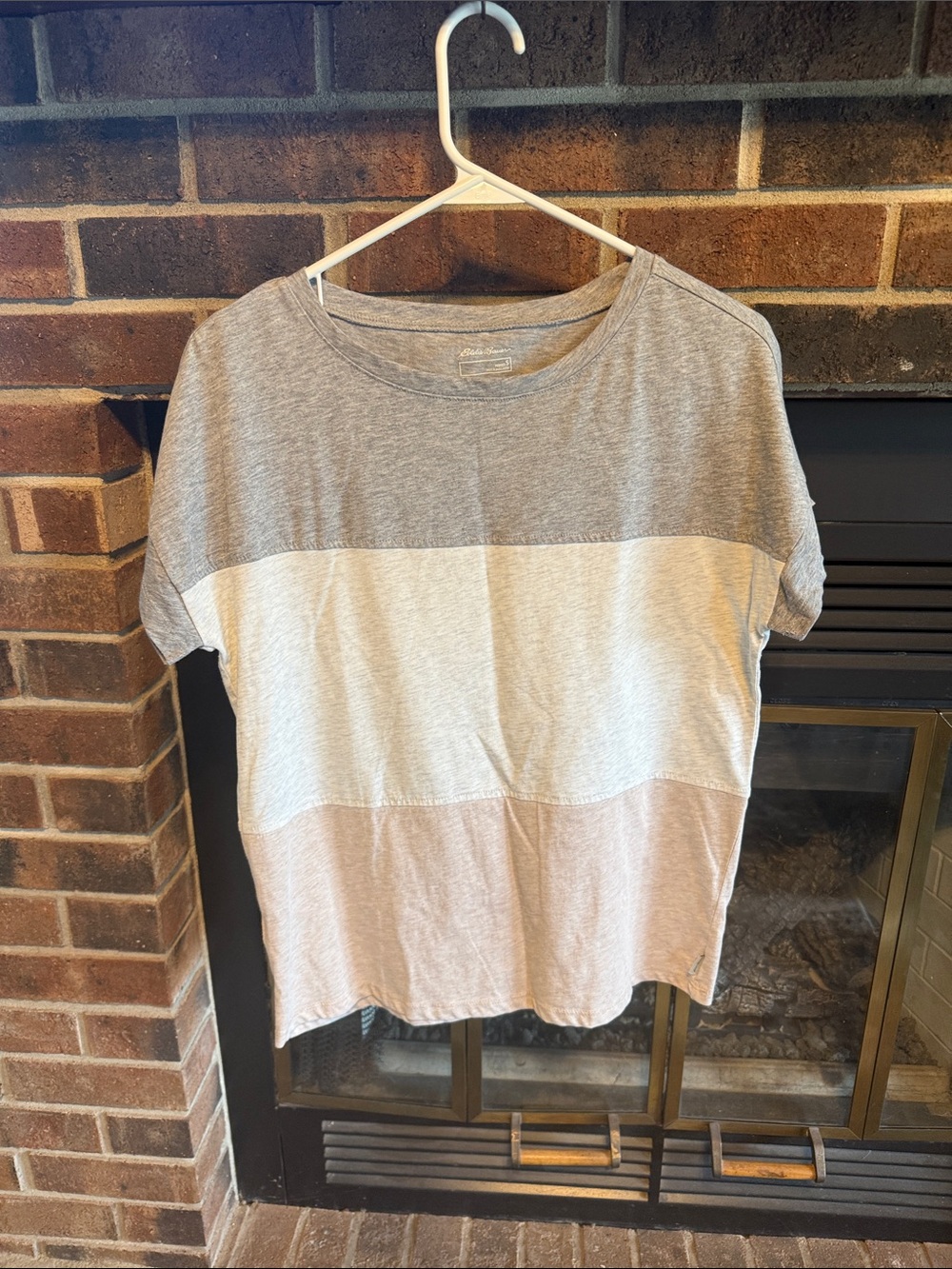 Eddie Bauer Three-Tone Short Sleeve Top - Gray, Light Gray, Blush
